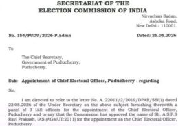 IAS Officer A.S.P.S. Ravi Prakash Appointed as Chief Electoral Officer of Puducherry