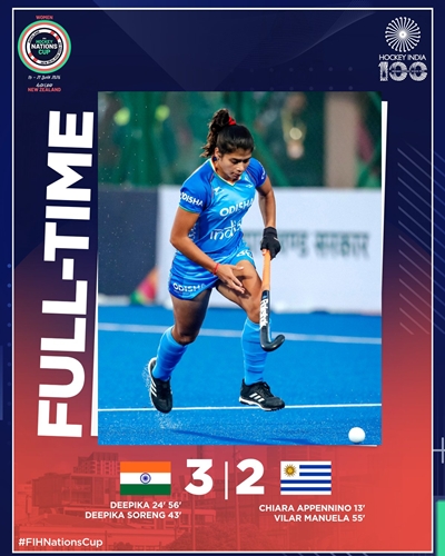 FIH Women’s Nations Cup: India beat Uruguay 3-2 to top Pool A 