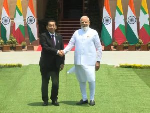 प्रधानमंत्री नरेंद्र मोदी और म्यांमा के राष्ट्रपति ऊ मिन आऊं लाइन ने नई दिल्ली में द्विपक्षीय वार्ता की