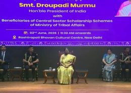 President Droupadi Murmu addresses tribal beneficiaries of scholarship schemes at Rashtrapati Bhawan