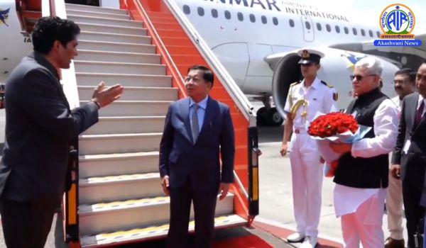 Myanmar President U Min Aung Hlaing arrives in Mumbai