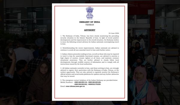 Indian Embassy in Tehran issues revised advisory, urges Indians to avoid non-essential travel