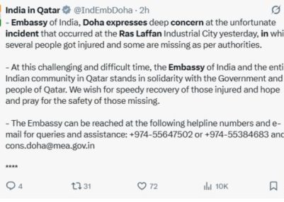 Indian Embassy in Doha expresses concern over Ras Laffan incident