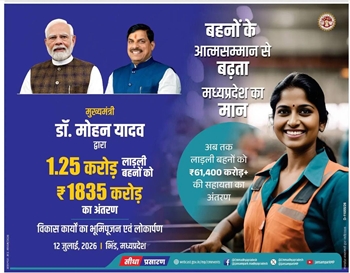 38th monthly instalment of the Mukhyamantri Ladli Behna Yojana to be released in Madhya Pradesh today