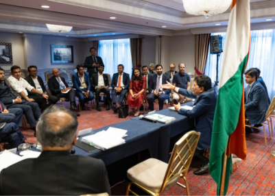 Union Minister Piyush Goyal interacts with Indian business delegation in Brussels
