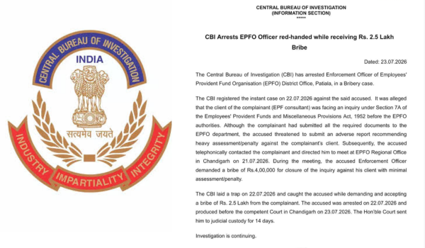 CBI arrests EPFO enforcement officer in bribery case