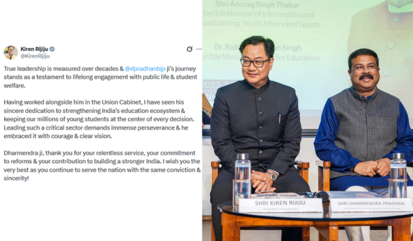 Union Minister Kiren Rijiju lauds Dharmendra Pradhan’s contribution to education reforms