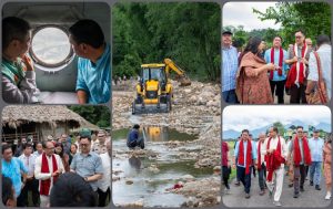 কেন্দ্ৰীয় মন্ত্ৰী শিৱৰাজ সিং চৌহান, কেন্দ্ৰীয় মন্ত্ৰী কিৰেণ ৰিজিজু আৰু অৰুণাচল প্ৰদেশৰ মুখ্যমন্ত্ৰী পেমা খান্দুৰ বানত ক্ষতিগ্রস্ত অঞ্চলসমূহ বিমানেৰে পৰিদৰ্শন