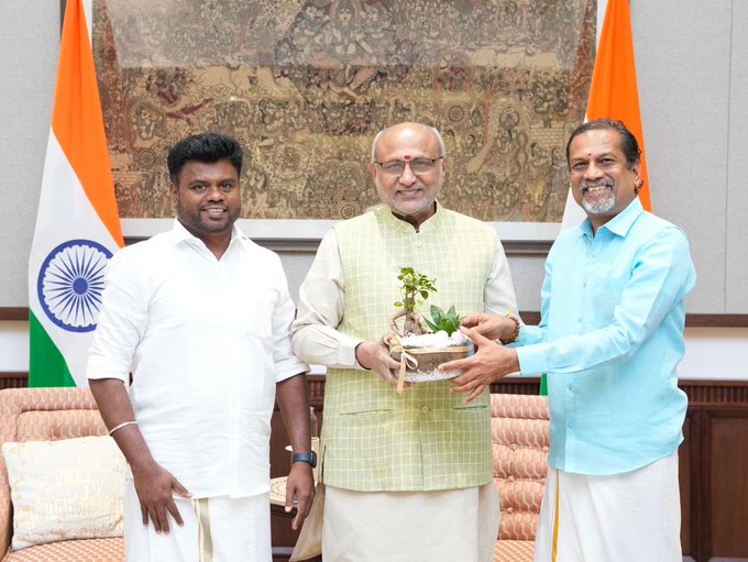 Vice President C P Radhakrishnan meets Zoho Co-founder Sridhar Vembu