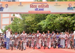 Delhi CM Rekha Gupta distributes bicycles to 3,000 girl students under Vidya Vahini Yojana