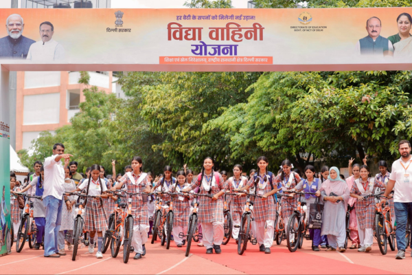 Delhi CM Rekha Gupta distributes bicycles to 3,000 girl students under Vidya Vahini Yojana