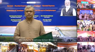 Union Railways Minister Ashwini Vaishnaw inaugurates a new train service between Uttarakhand and Maharashtra