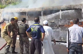 Amarnath yatra bus catches fire on J-K highway in Ramban; no injuries