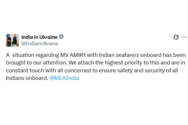 Indian Embassy in Kyiv prioritises safety of seafarers onboard MV AMIR1