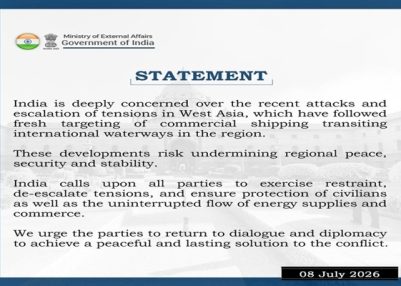 India Calls for Restraint, Dialogue Amid Rising West Asia Tensions