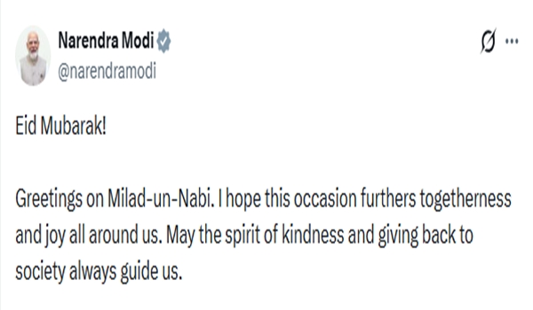 PM Modi extends greetings to citizens on the occasion of Milad-un-Nabi