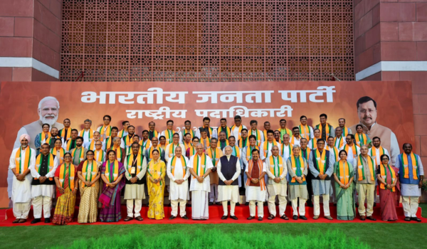 PM Modi interacts with newly appointed national office bearers of BJP in New Delhi