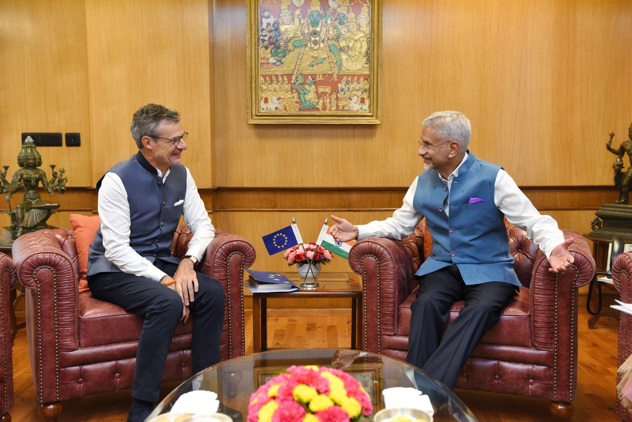 EAM Dr S Jaishankar bids farewell to outgoing EU Ambassador Hervé Delphin