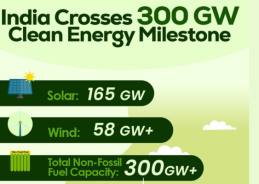 India crosses 300 GW of non-fossil fuel-based installed electricity generation capacity India crosses 300 GW of non-fossil fuel-based installed electricity generation capacity