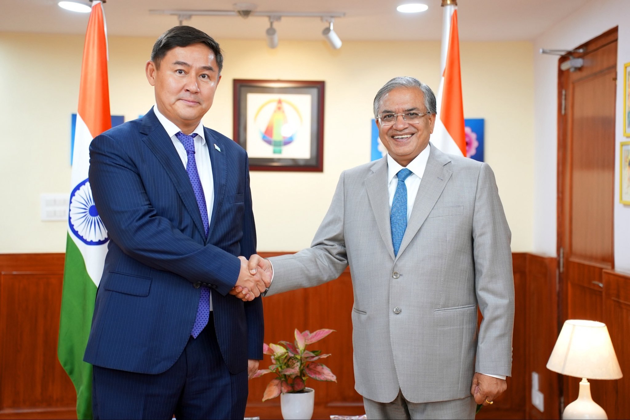 CEC Gyanesh Kumar meets Kazakhstan’s Ambassador to India Azamat Yeskarayev in New Delhi