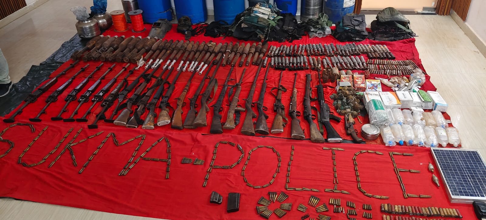 Chhattisgarh: Security forces recover large cache of arms, ammunition & explosives from maoist dump in Sukma