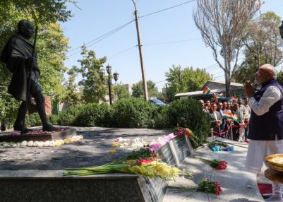 PM Modi pays floral tribute to Mahatma Gandhi in Bishkek PM Modi pays floral tribute to Mahatma Gandhi in Bishkek