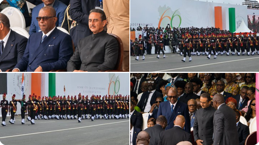 विदेश राज्य मंत्री कीर्ति वर्धन सिंह कोटे डी आइवर के 66वें स्वतंत्रता दिवस समारोह में शामिल हुए