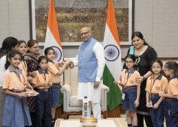 Vice President C P Radhakrishnan celebrates Raksha Bandhan with school children Vice President C P Radhakrishnan celebrates Raksha Bandhan with school children