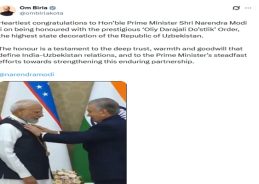 Speaker Om Birla Congratulates PM Modi on Receiving Uzbekistan’s Highest State Honour