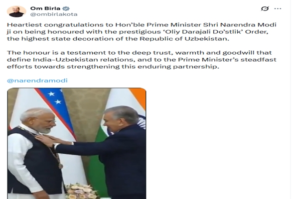 Speaker Om Birla Congratulates PM Modi on Receiving Uzbekistan’s Highest State Honour