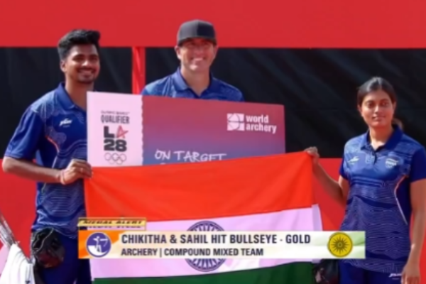 India’s compound mixed archery team of Sahil Jadhav & Chikitha Taniparthi win gold medal at Asian Games 2026