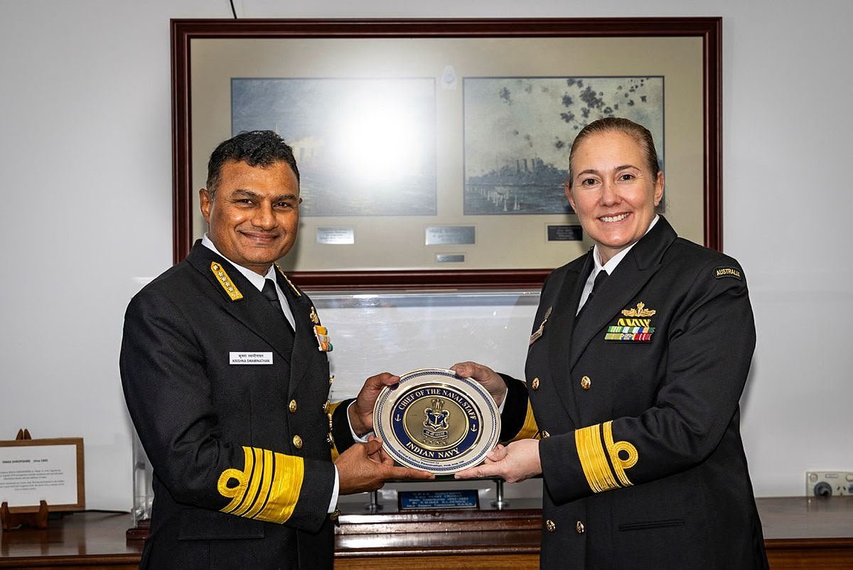 Indian Navy Chief Admiral Krishna Swaminathan meets Australian Fleet Commander Rear Admiral Anita Williams in Sydney
