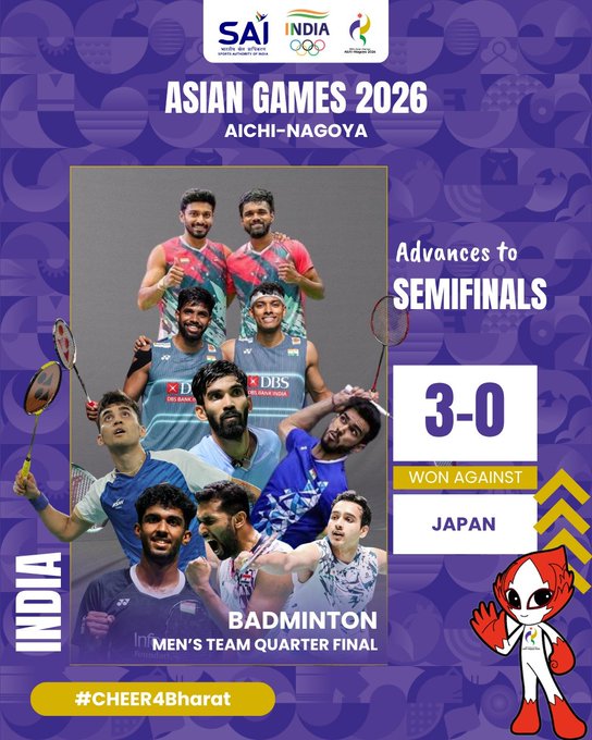 India Men’s Badminton Team Assures Medal After Beating Japan 3-0 in Asian Games Quarterfinals