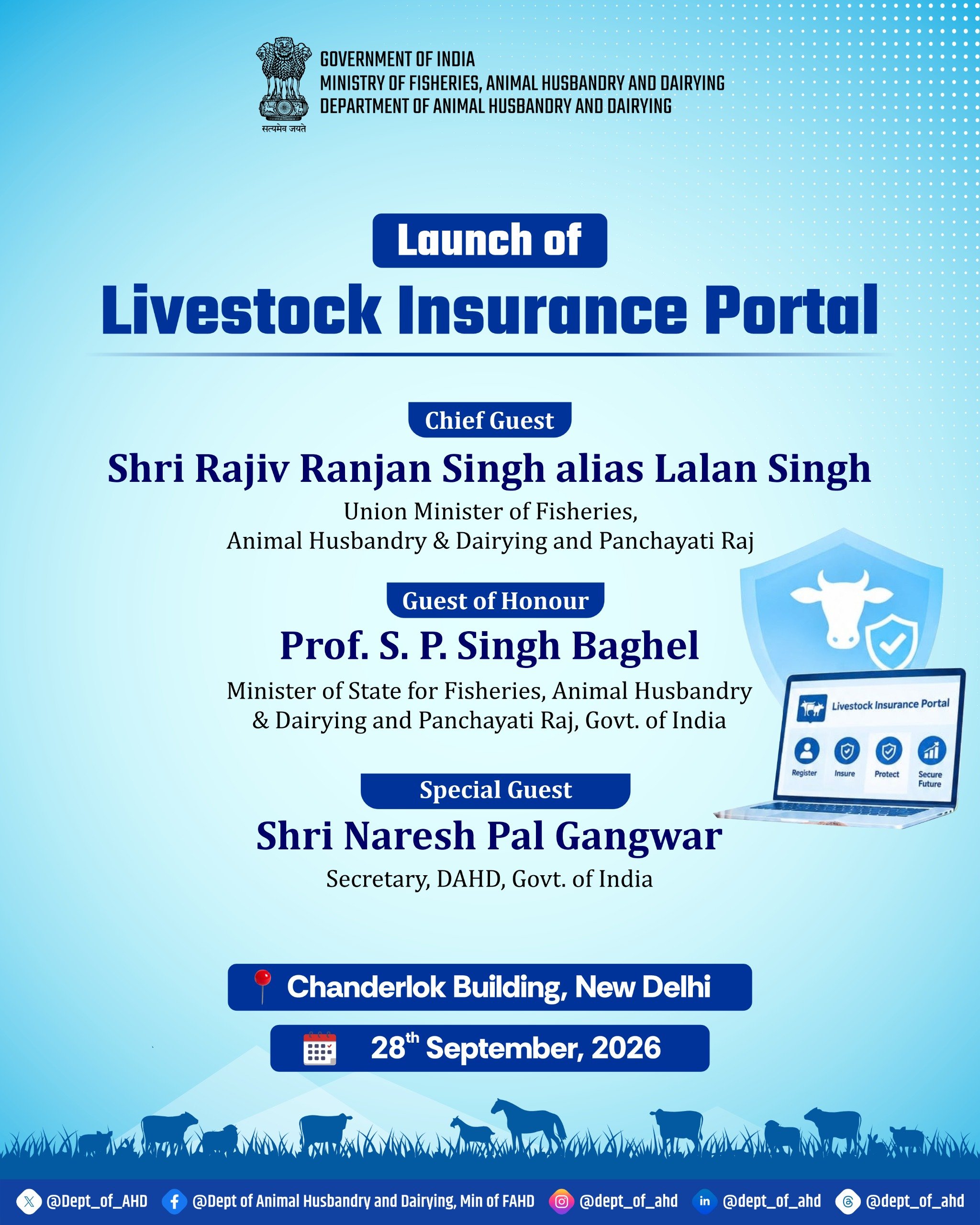 Livestock Insurance Portal to Be Launched in New Delhi Tomorrow