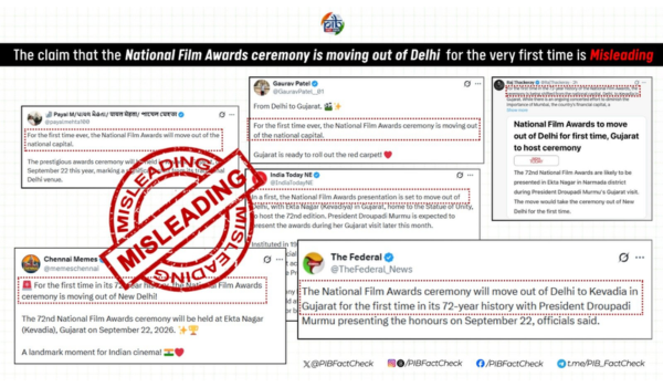 सरकार ने राष्ट्रीय फिल्म पुरस्कार समारोह के पहली बार दिल्ली से बाहर केवड़िया में होने के दावे को खारिज किया