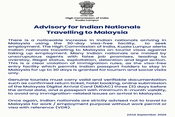 Indian High Commission Cautions Nationals Against Seeking Jobs in Malaysia on Tourist Visa