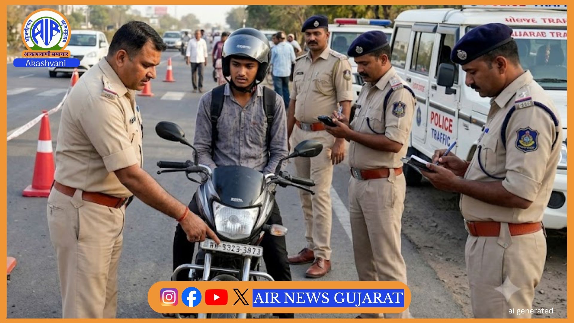 ગુજરાત પોલીસની ટ્રાફિક ડ્રાઈવ: ઓગસ્ટમાં 74 હજાર કેસ નોંધી 5.33 કરોડનો દંડ વસૂલાયો