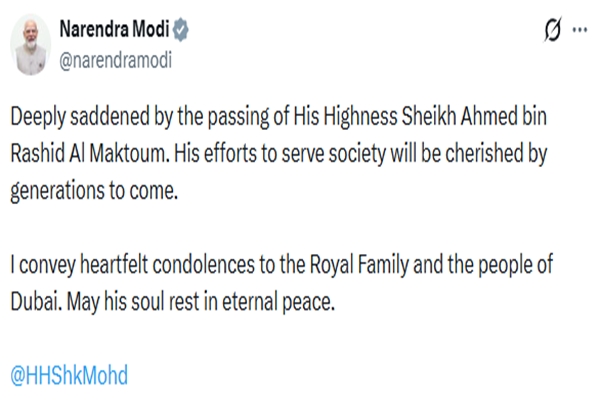 PM Modi Expresses Grief Over Demise of Sheikh Ahmed bin Rashid Al Maktoum