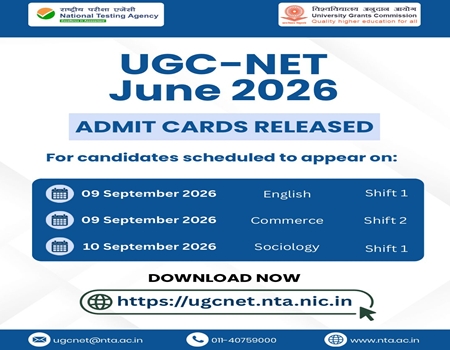 UGC NET June 2026 admit card released for English, Commerce, Sociology re-exam