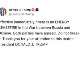 US President announces an energy ceasefire between Russia and Ukraine with immediate effect