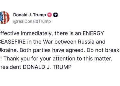 US President announces an energy ceasefire between Russia and Ukraine with immediate effect