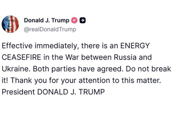 US President announces an energy ceasefire between Russia and Ukraine with immediate effect