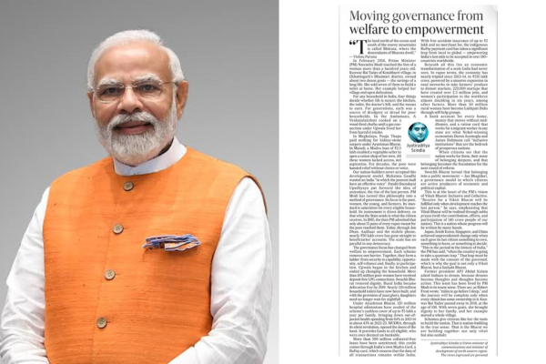 PM Modi shares Union Minister Jyotiraditya Scindia’s article on India’s shift from welfare to empowerment