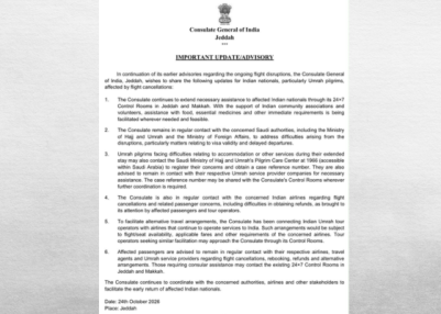 India issues fresh advisory for its nationals in Saudi Arabia affected by flight cancellations