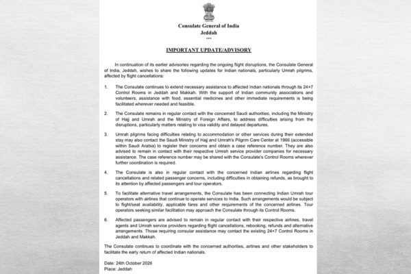 India issues fresh advisory for its nationals in Saudi Arabia affected by flight cancellations