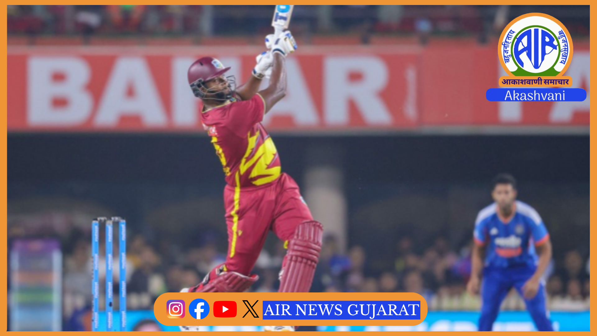 T20 ક્રિકેટ મેચમાં વેસ્ટ ઈન્ડિઝે ભારતને છ વિકેટથી હરાવીને શ્રેણી 1-1થી સરભર કરી