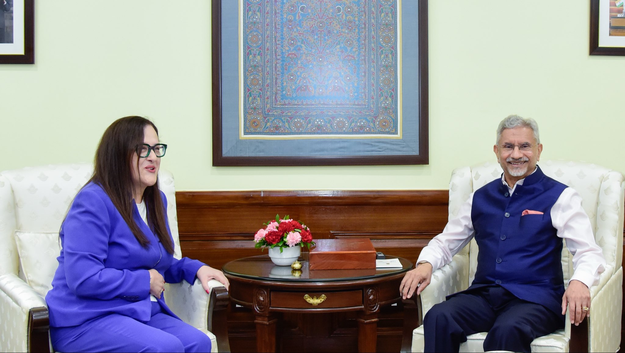 EAM Jaishankar receive Greece Ambassador Aliki Koutsomitopoulou for a farewell call