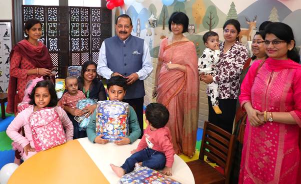 MoS Dr Jitendra Singh inaugurates workplace creche and blood donation camp at Kartavya Bhawan