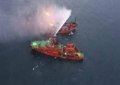 Search and rescue operation underway after fire in cargo ship off Romania coast