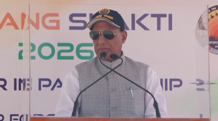 Defence Minister Rajnath Singh addresses Exercise Tarang Shakti 2026 in Rajasthan